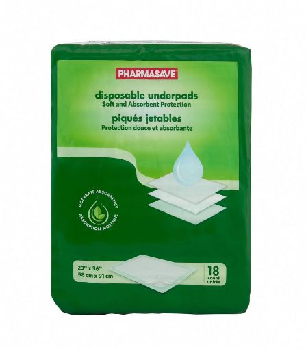 Picture of PHARMASAVE DISPOSABLE UNDERPADS 23X36 18S